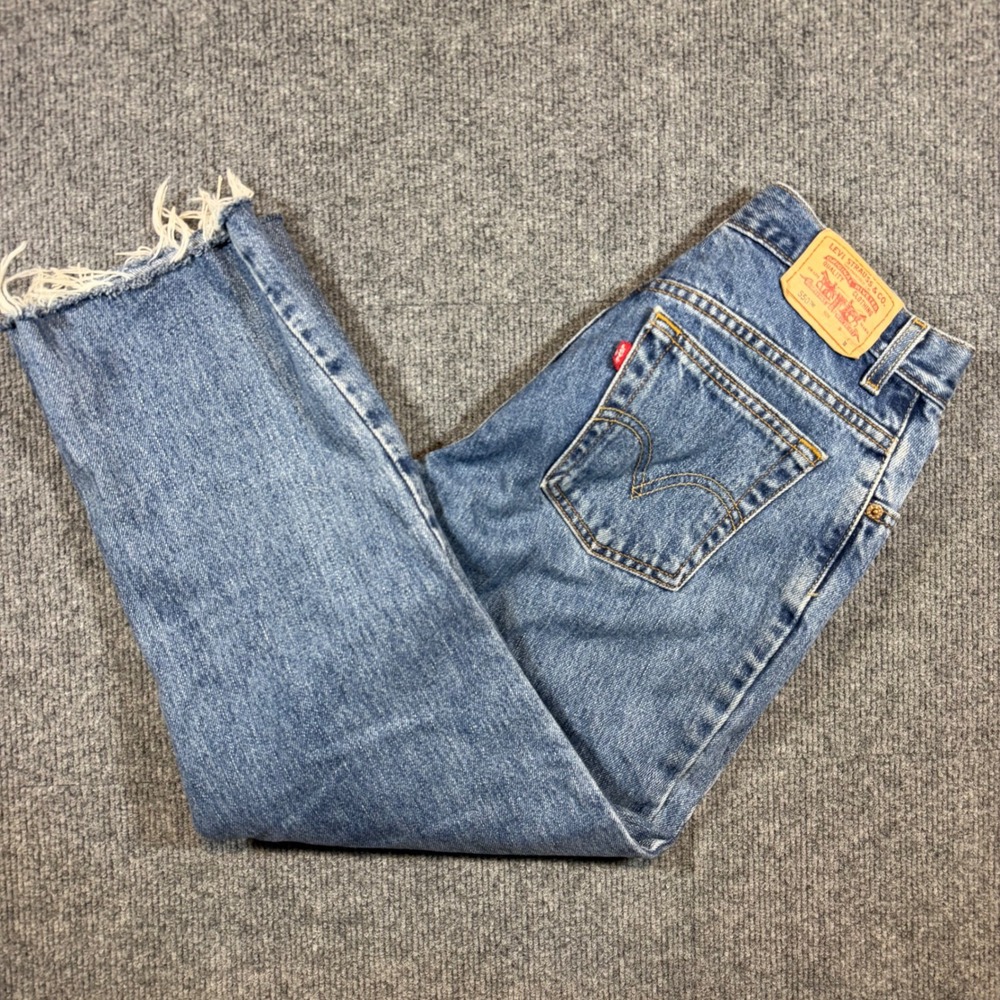 Levi 550 Classic Relaxed Tapered Jeans Blue Medium Wash Raw Hem 28x26